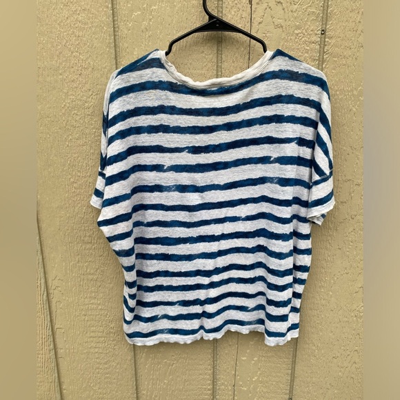 Lauren Ralph Lauren Blue&White Striped Boxy Linen Short Sleeve Shirt Size Large - Picture 5 of 8